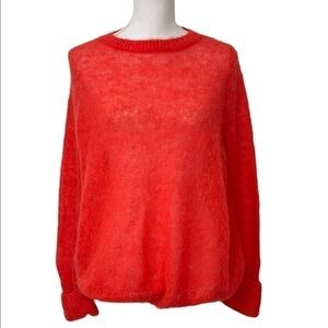 Gretchen Scott Orange Fuzzy Loose Knit Mohair Merino Blend Oversized Sweater